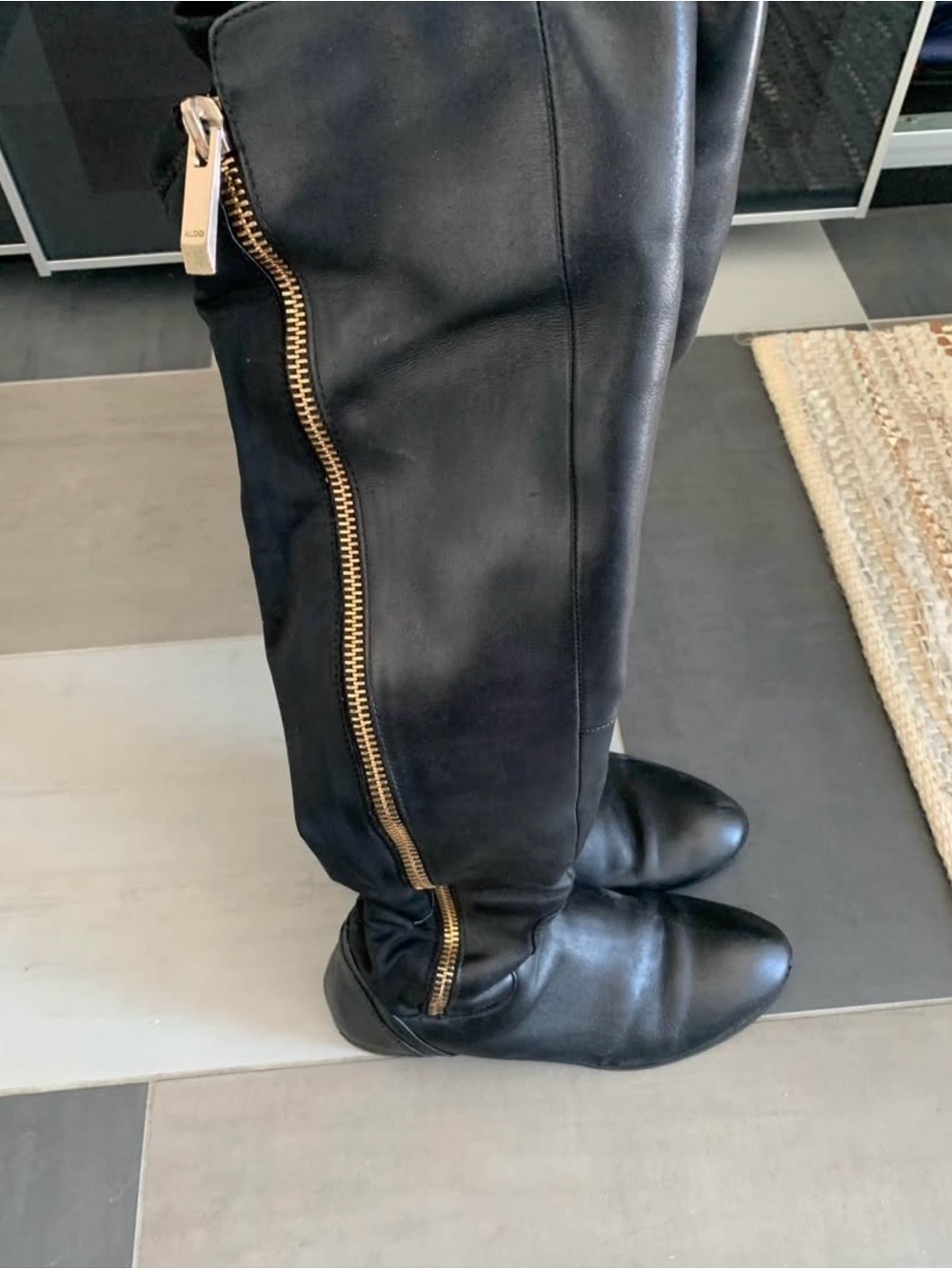 Aldo Black Over-the-Knee Boots with Gold Zip Detail